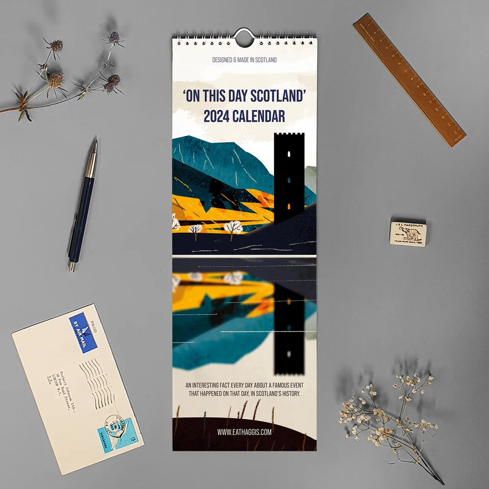 2024 Illustrated On This Day Scottish Slim Calendar by penny black