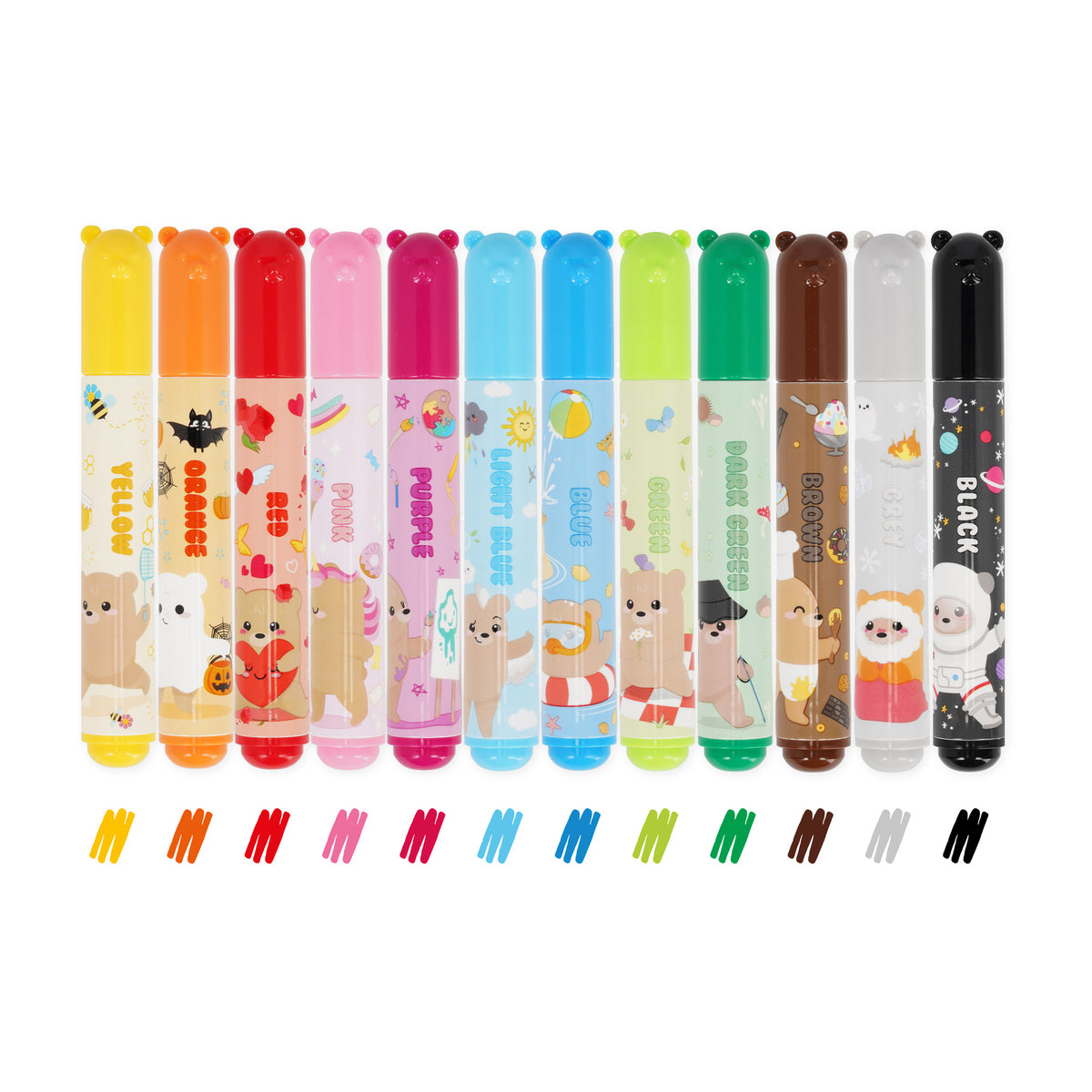 Legami Teddy Friends Marker Pens 12 Set - showing an example of pen colour