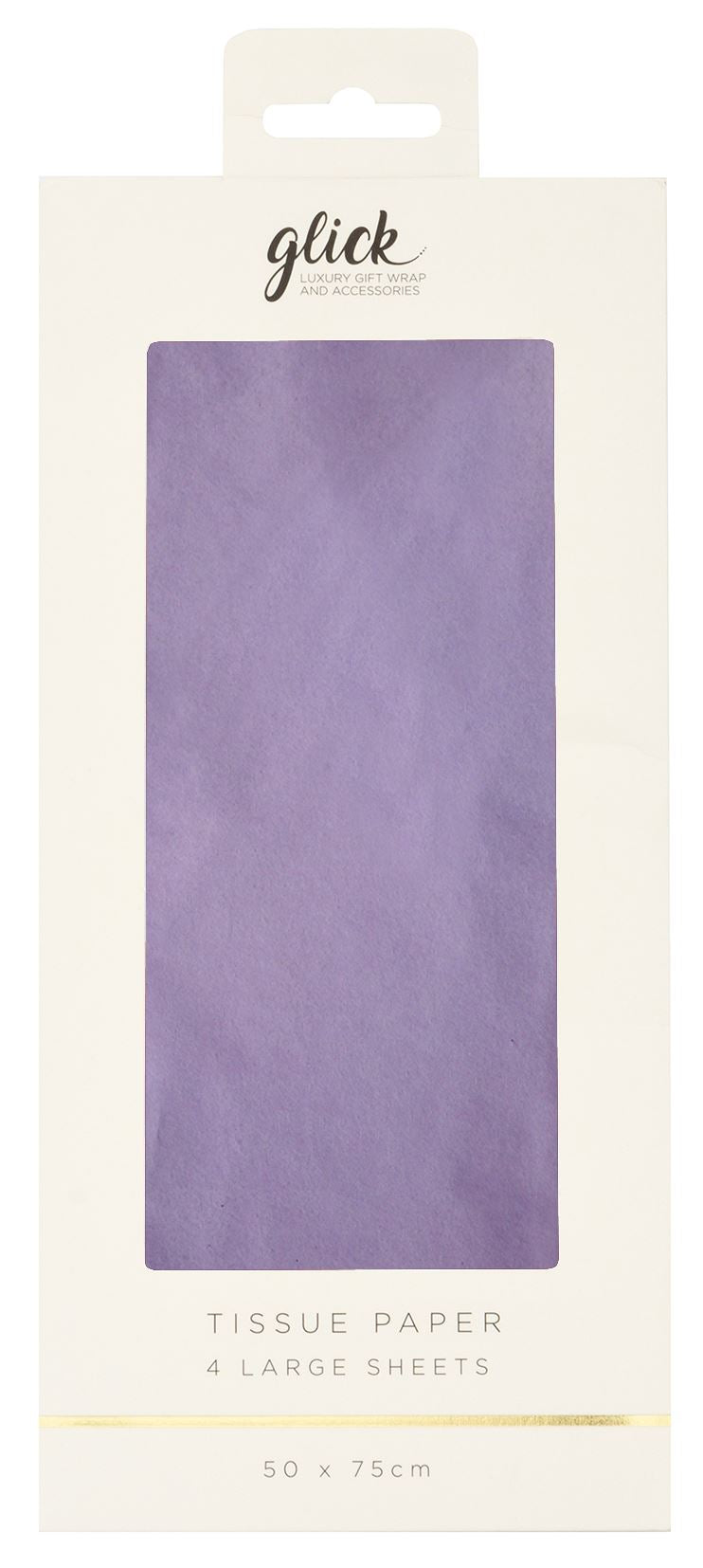 Glick tissue paper packaging with lilac tissue paper.
