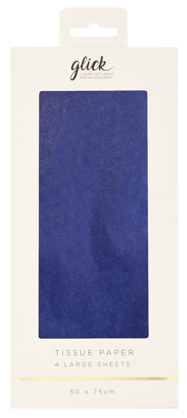 Packaging of blue tissue paper with 'glick' branding on a white background