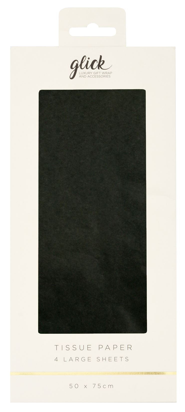 Glick Tissue Paper 4 Large Sheets in a white cardboard package with a black window showing the tissue paper sheets inside.