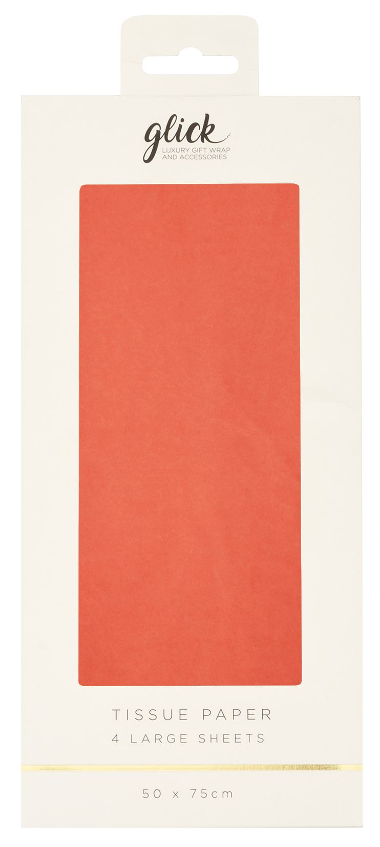 Packaging of orange tissue paper with 'glick' branding on a white background