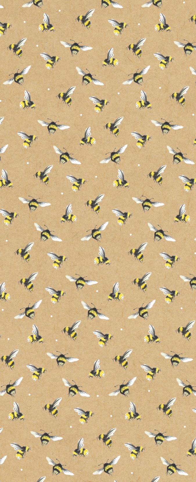 A rectangular sheet of tissue paper with a kraft brown background, covered in images of bees in flight.