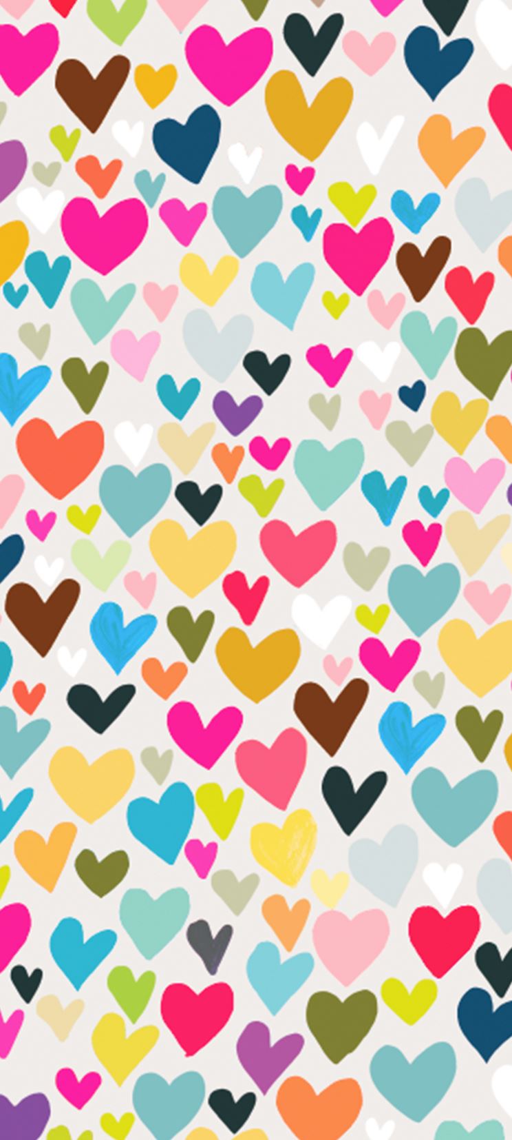A rectangular sheet of tissue paper covered in a multitude of different sized and coloured hearts. The hearts are not uniform.