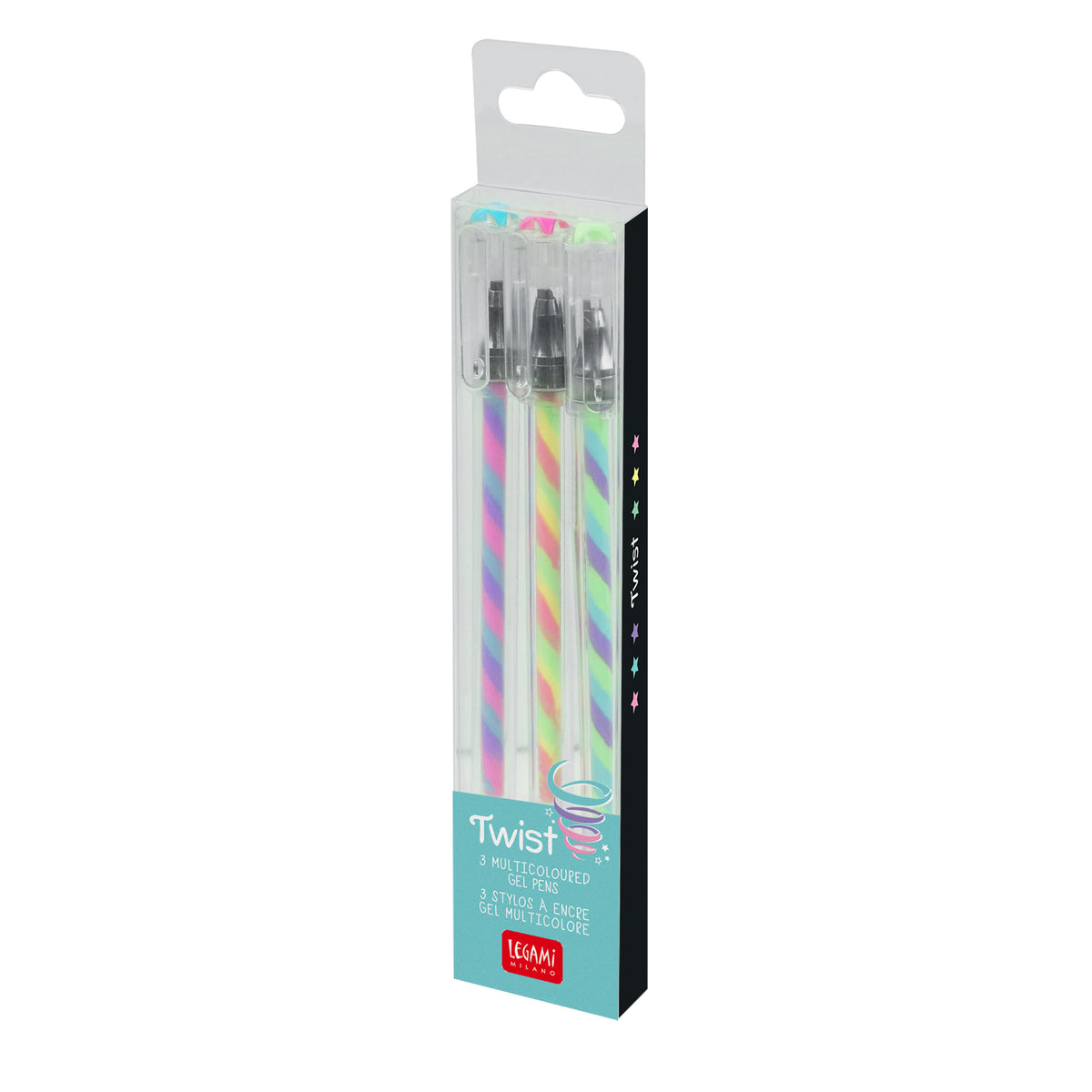 An image of the retail packaging for 3 twist gel pens.