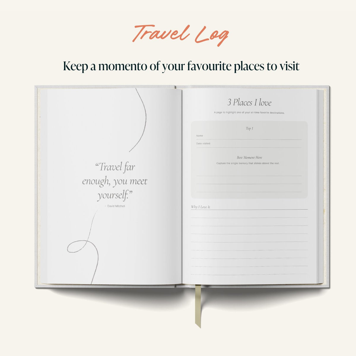 Seashells A5 Travel Journal showing favourites log by penny black