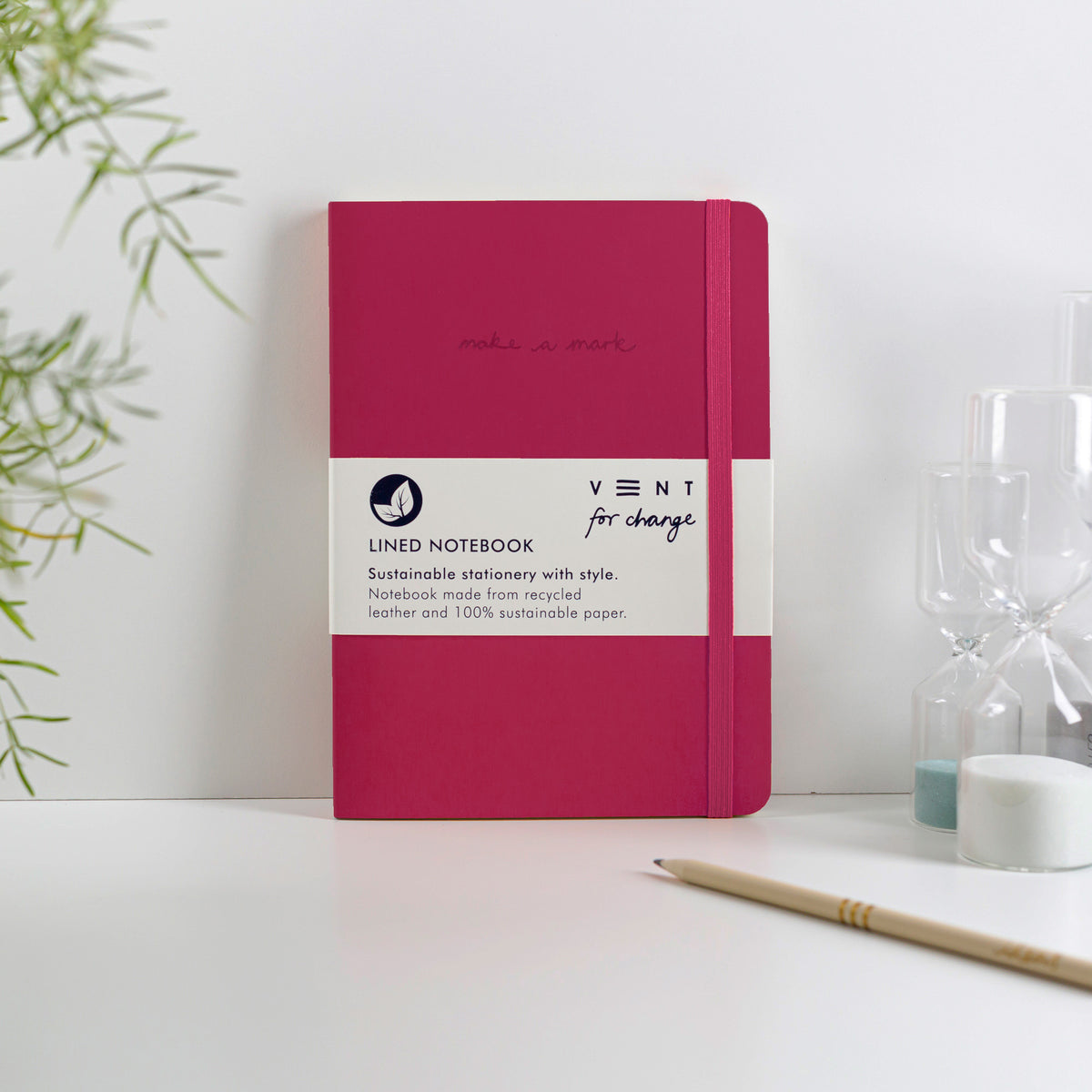Make a Mark Recycled Leather A5 Lined Notebook in warm pink Vent for Change at penny black