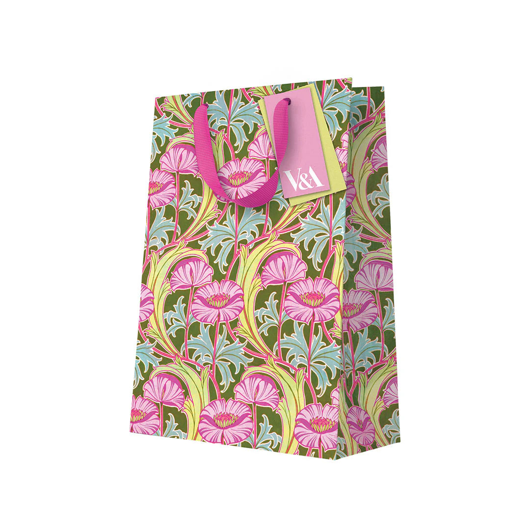 V&A Neon Floral Pink Poppies Large Gift Bag By Penny Black