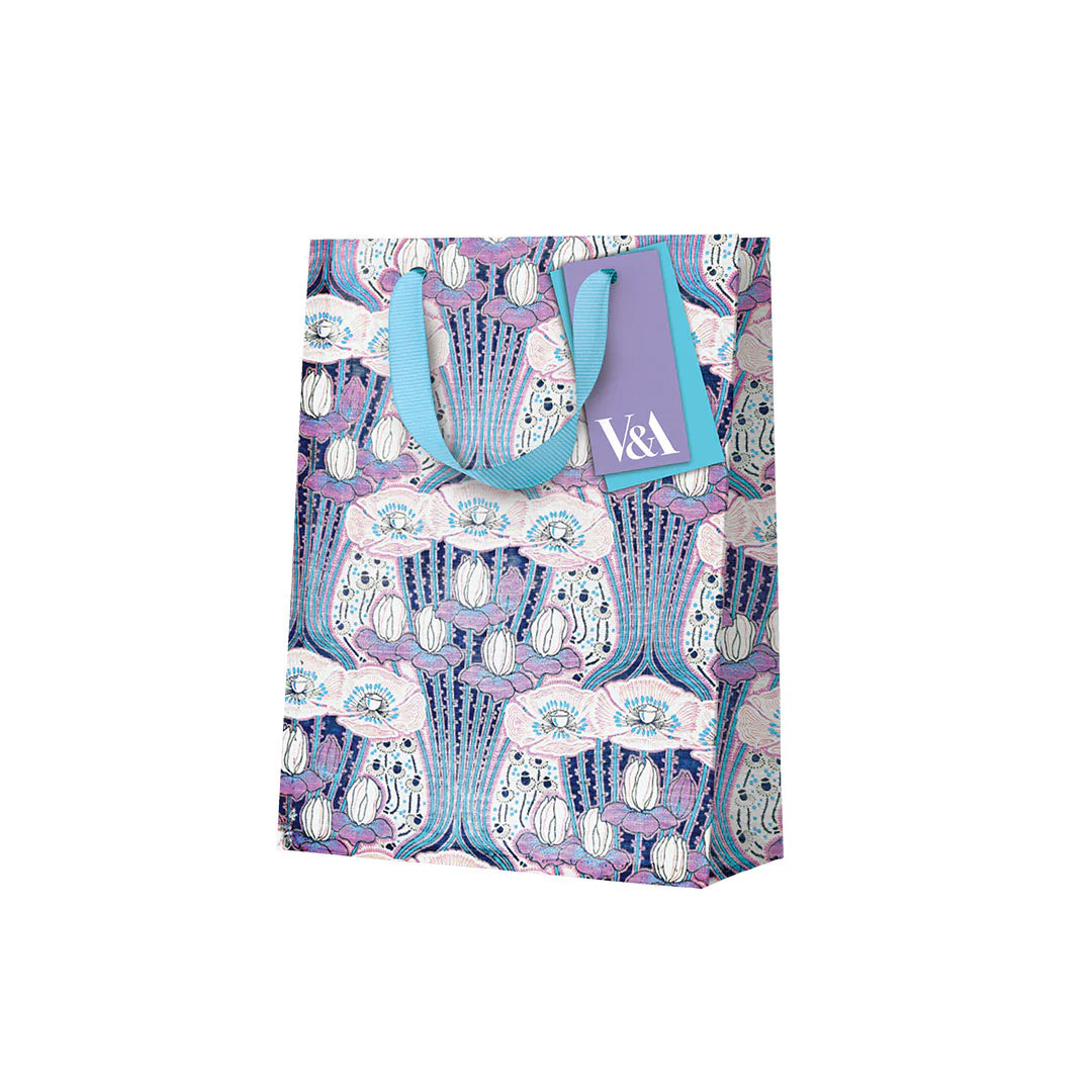 V&amp;A Neon Floral Blue Poppies Small Gift Bag By Penny Black