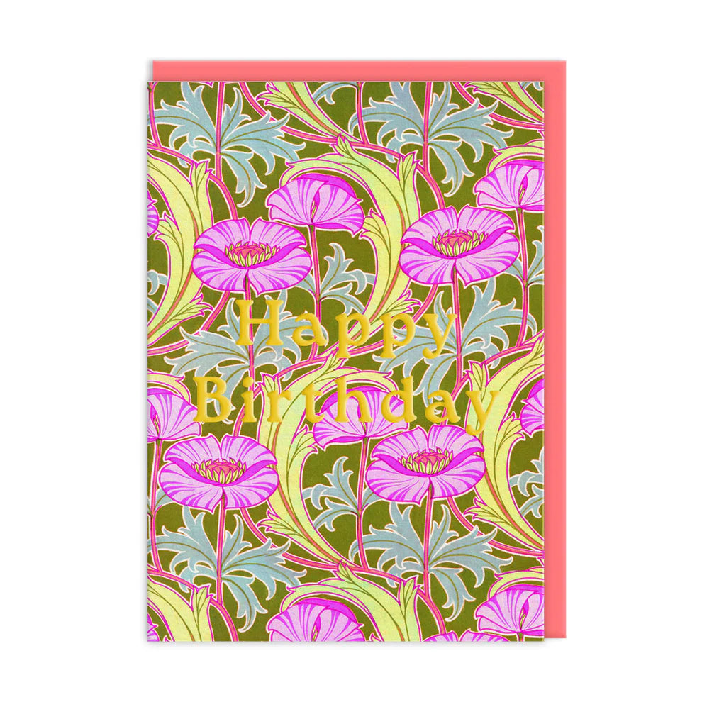 V&amp;A Neon Pink Poppies Birthday Card By Penny Black