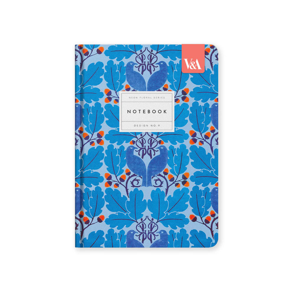 V&A Neon Floral Blue Birds Arts & Crafts A5 Hardback Notebook By Penny Black