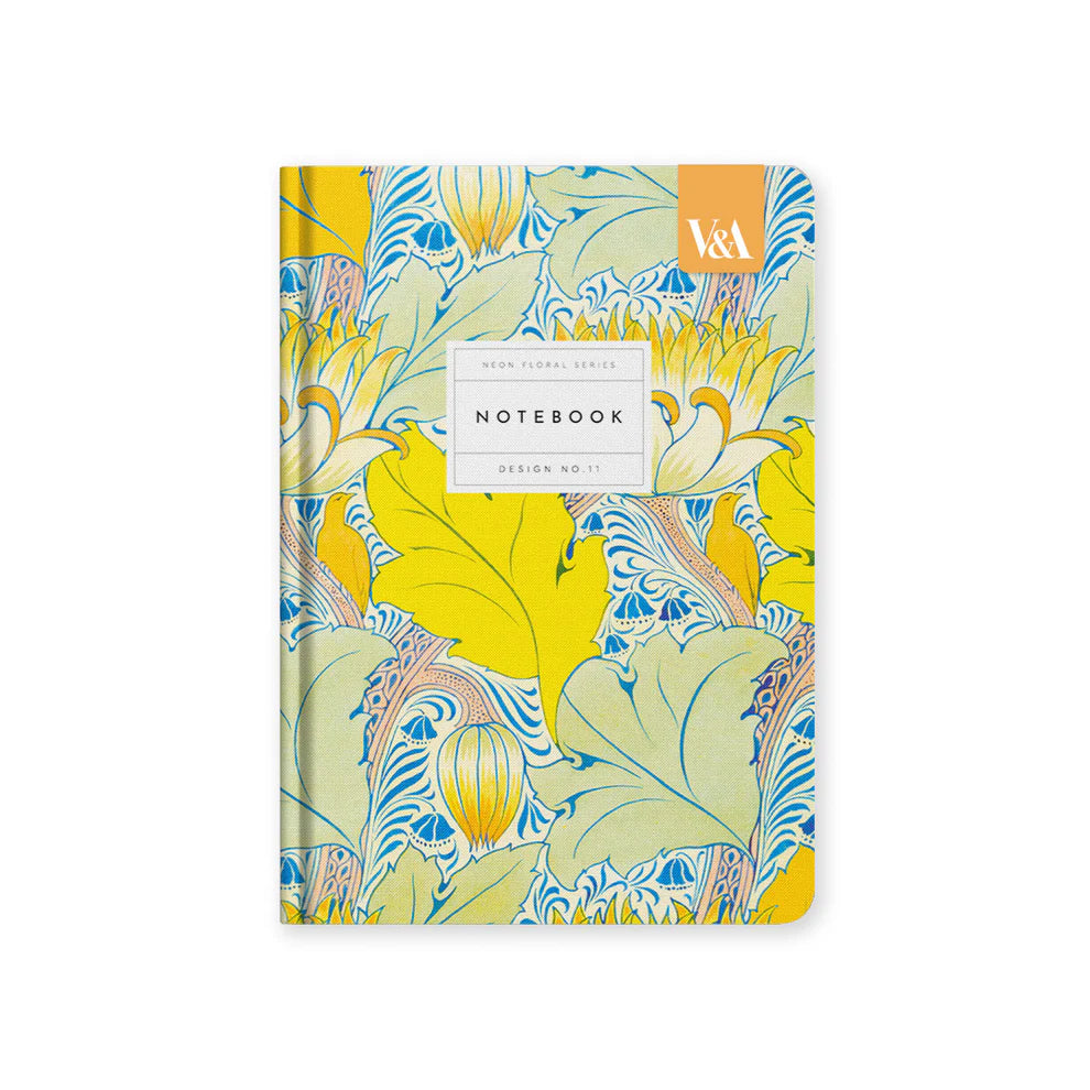 V&amp;A Neon Floral Arts &amp; Crafts A5 Hardback Notebook By Penny Black