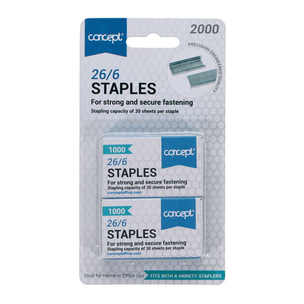Staples 26/6 - 2pks of 1000 in packaging at penny black