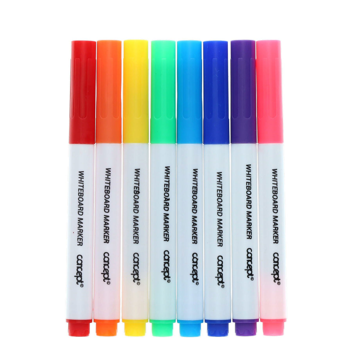 Concept Bullet Tip Vibrant Whiteboard Markers 8pk showing rainbow of colours.
