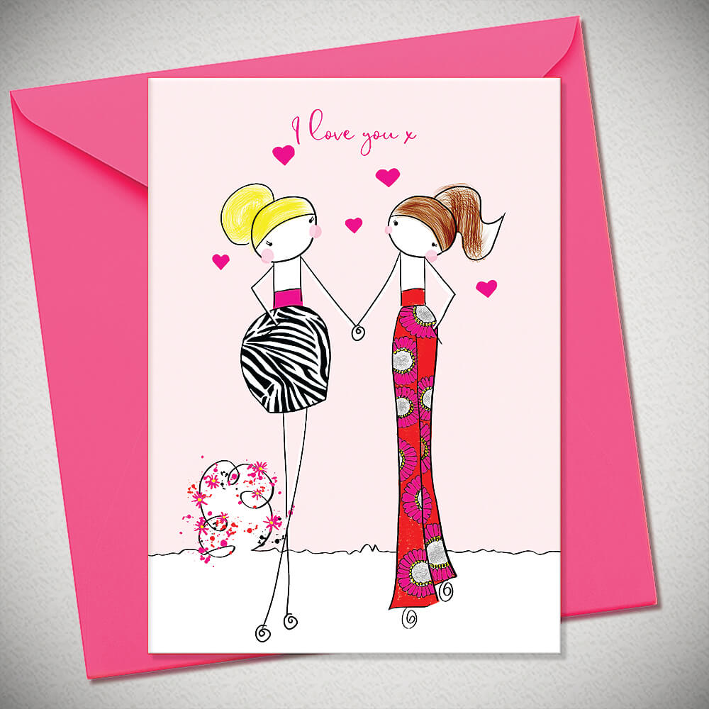 I Love You Girls Embellished Valentine Card by penny black