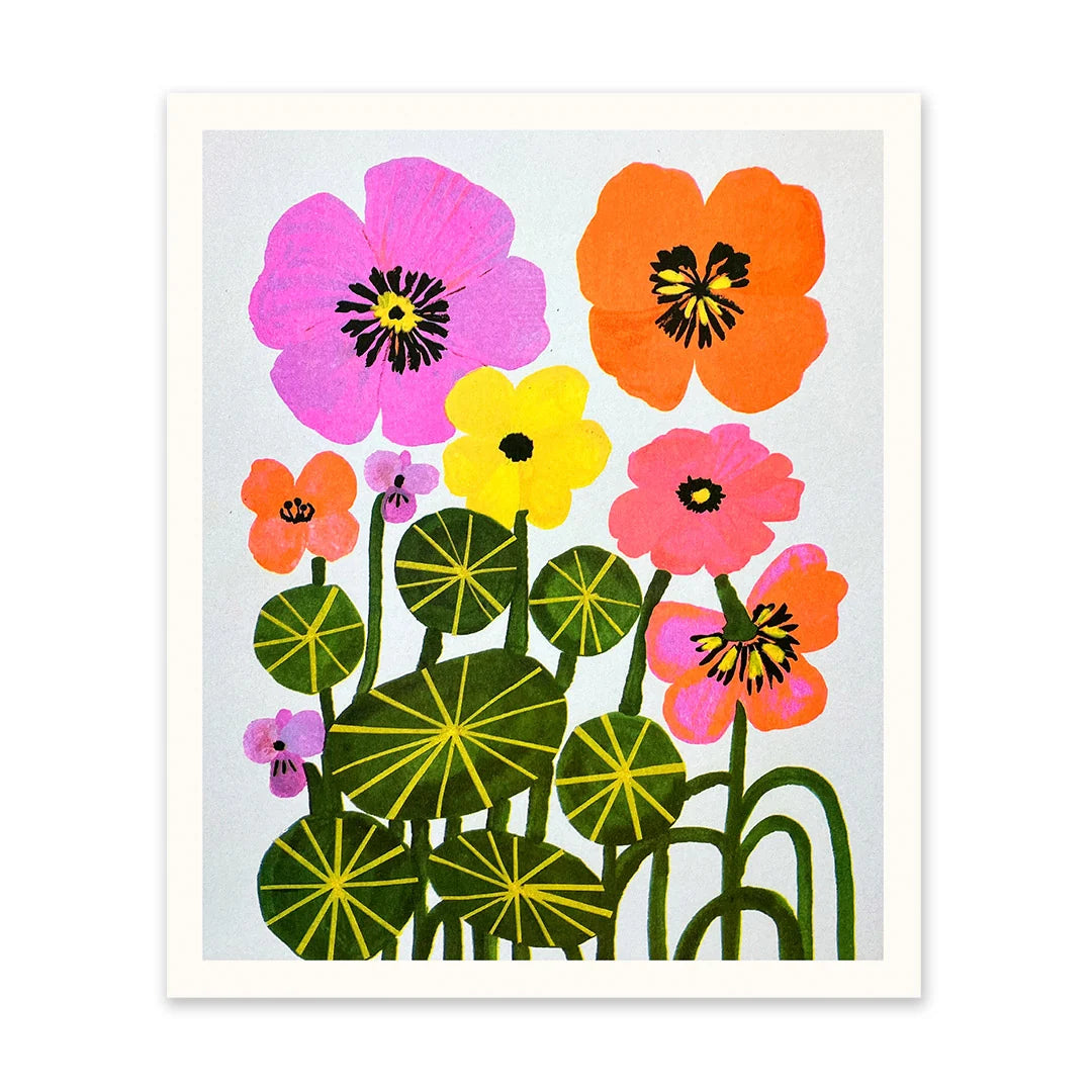 Nasturtium Flowers Riso Print | Penny Black