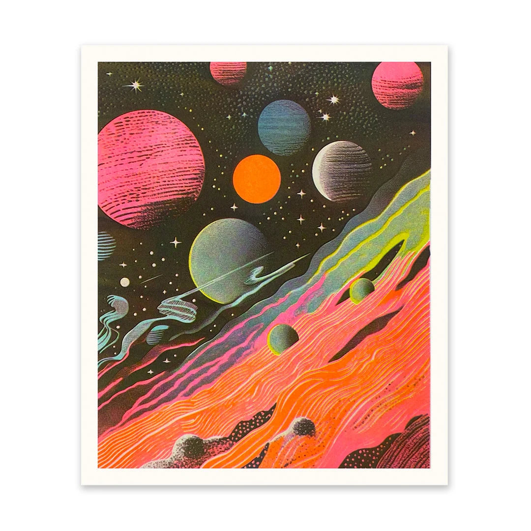 Neon Planets Space 1 Riso Print | Penny Black