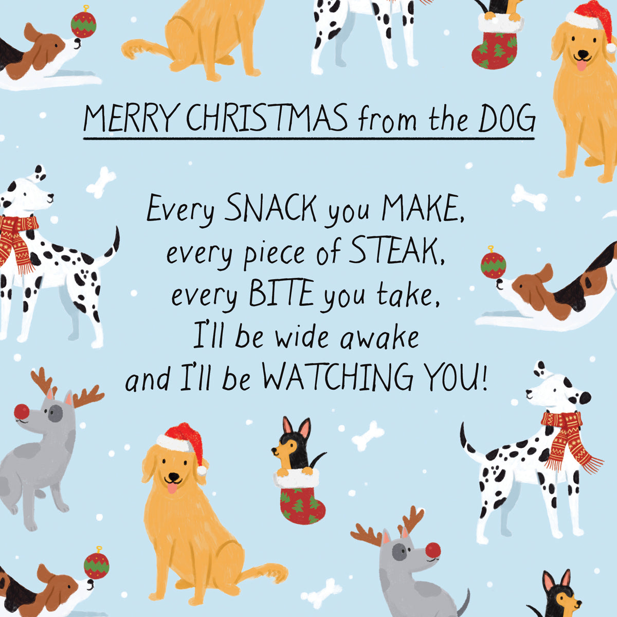 Watching You From The Dog Funny Christmas Card By Penny Black