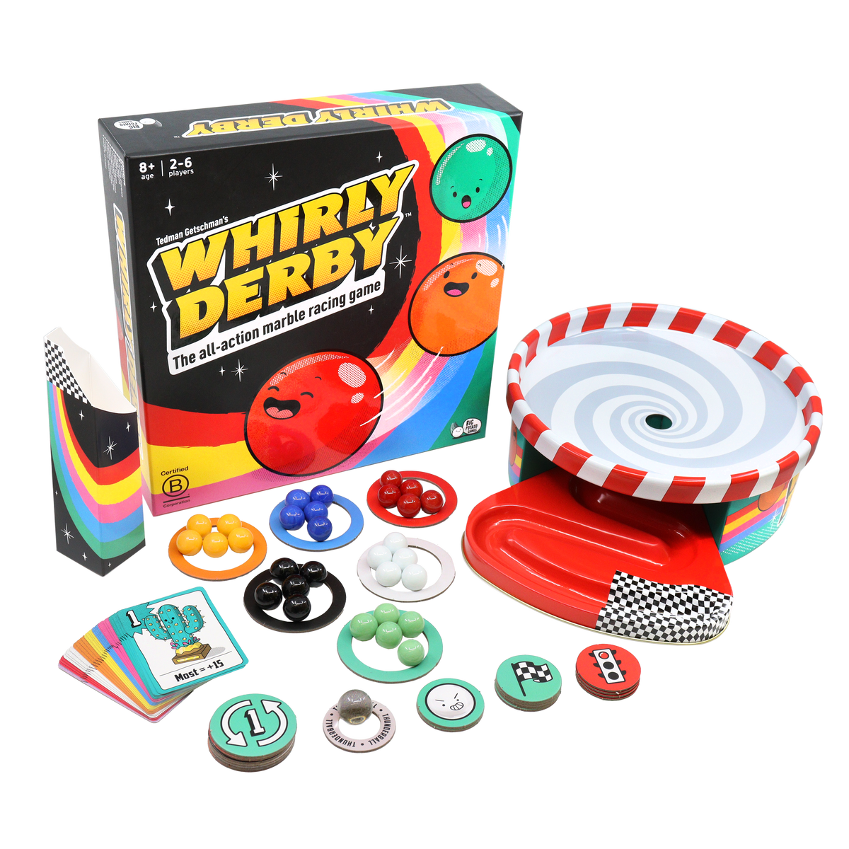 Whirly Derby Marble Racing Game showing packaging and contents by penny black