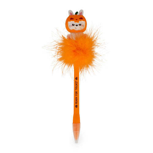 An orange light up pen topped with a cartoon bunny face wearing a fluffy orange pom-pom tail, shown on a plain white background.