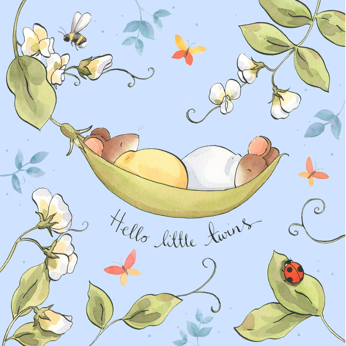 Sleepy Mice In Hammock Twins New Baby Card from Penny Black
