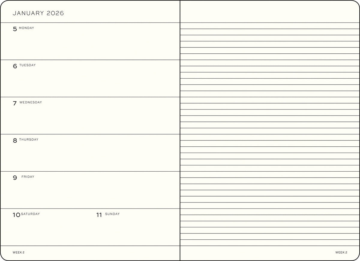 LEUCHTTURM1917 Weekly Planner & Notebook 18 Months Medium A5 2026/7 - example of inside layout