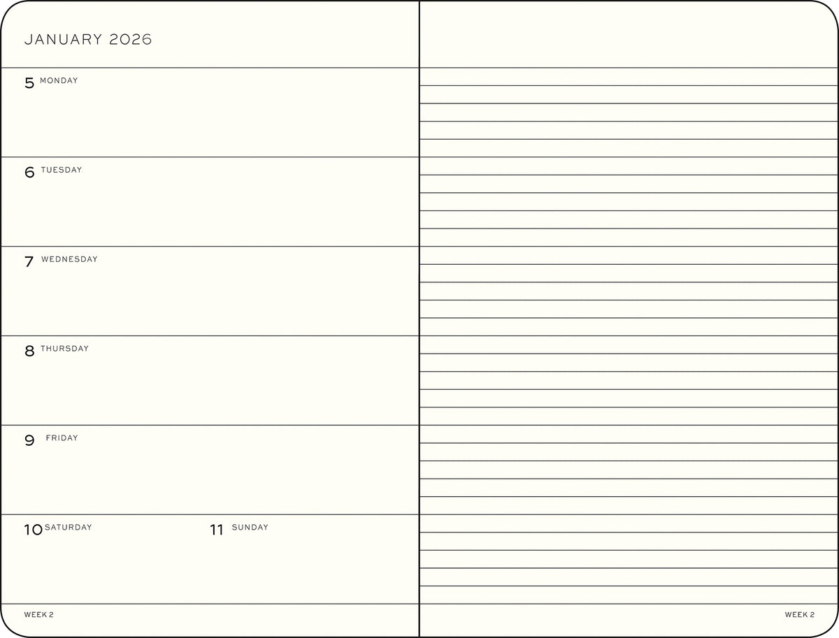 LEUCHTTURM1917 2026 Weekly Planner &amp; Notebook - Hard Cover - Ruled Layout By Penny Black 
