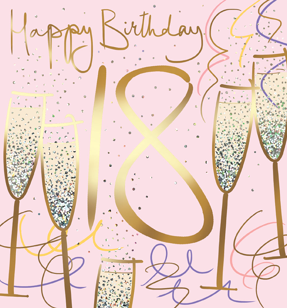 Sparkly Champagne Pink & Gold 18th Birthday Card at Penny Black