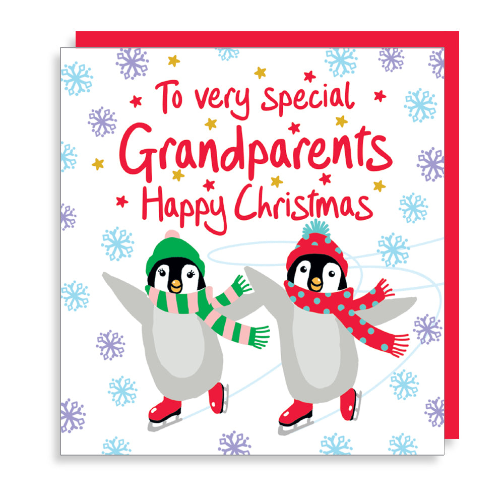 Ice Skating Peguins Very Special Grandparents Christmas Card by penny black