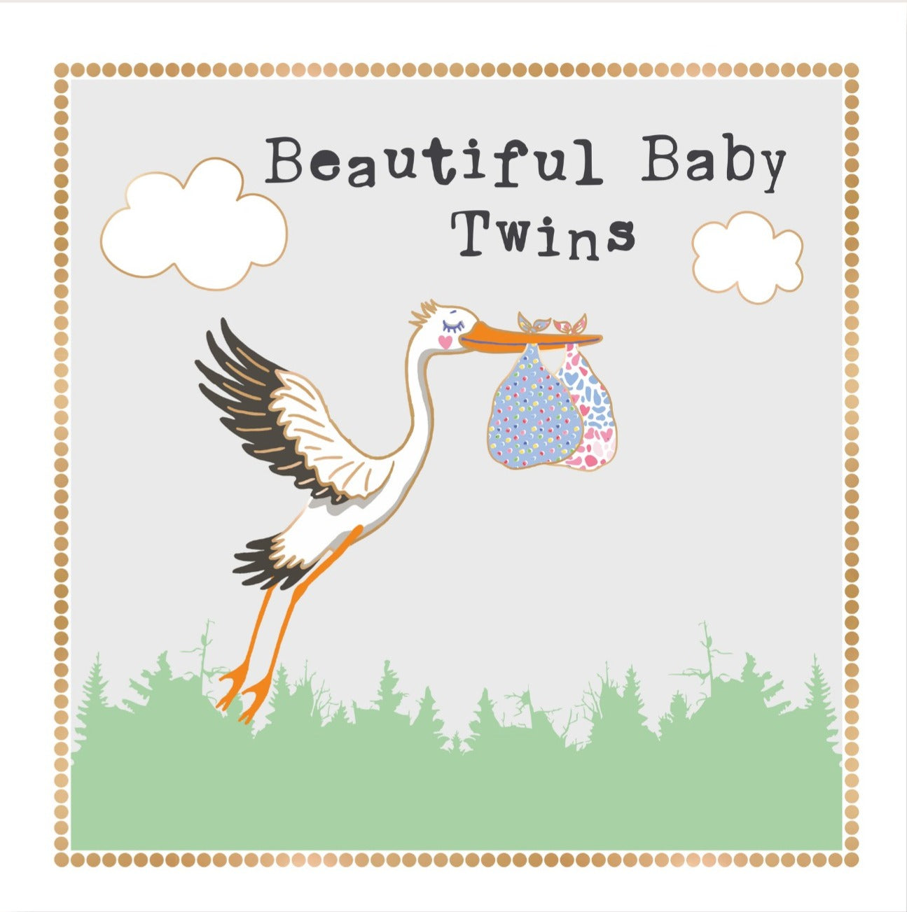 Stork With Two Bundles Twins New Baby Card from Penny Black