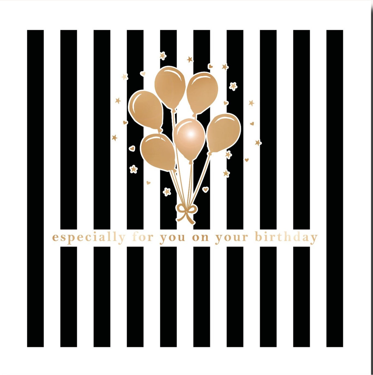 Black & White Stripes Golden Balloons Birthday Card from Penny Black