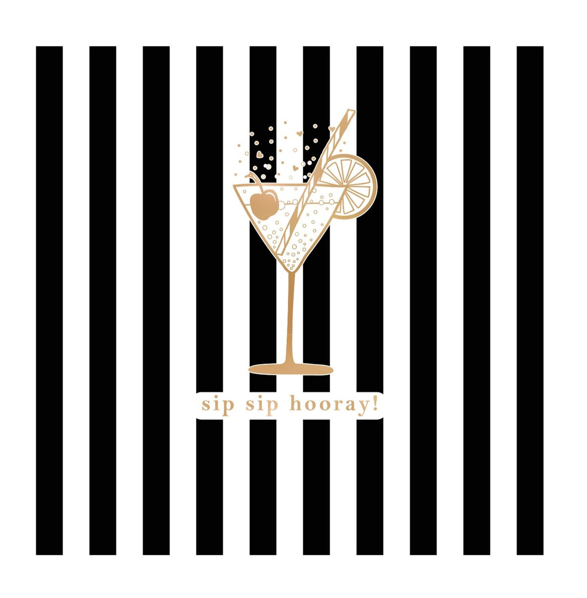 Black & White Stripes Sip Sip Hooray Birthday Cocktail Card from Penny Black
