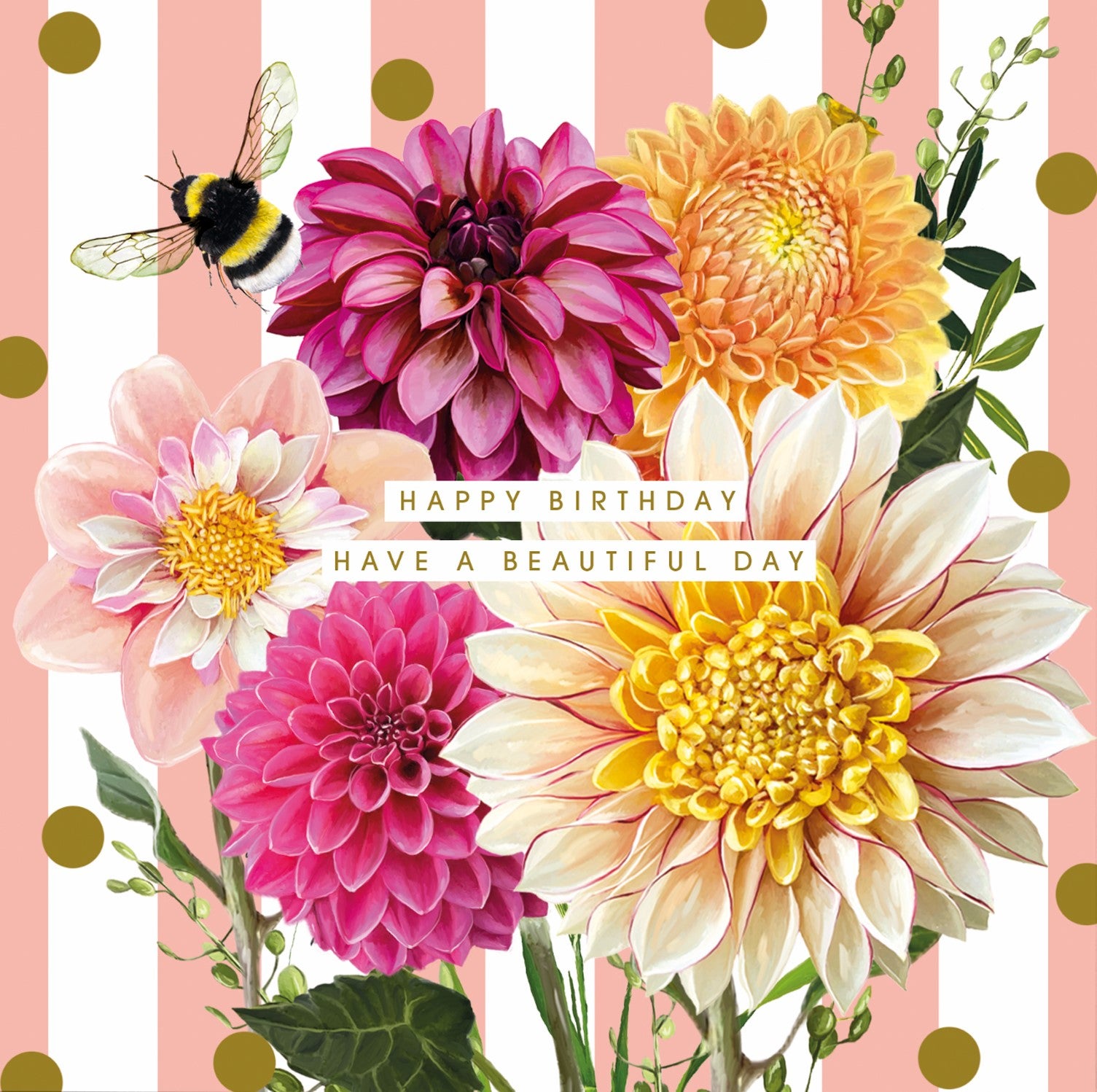 Dahlias And Gold Spots Birthday Card at Penny Black
