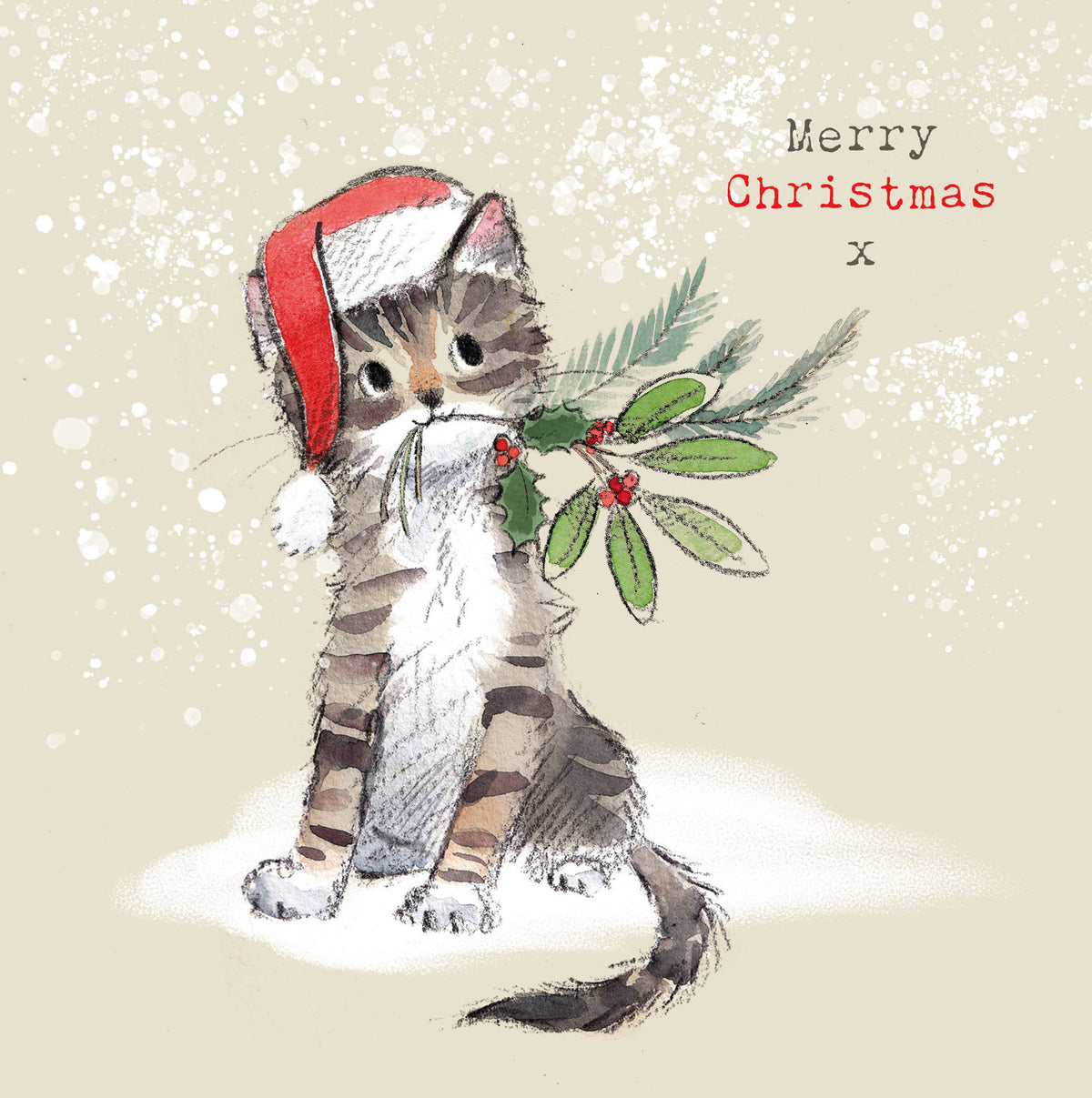 Cute Tabby Kitten With Foliage Christmas Card By Penny Black