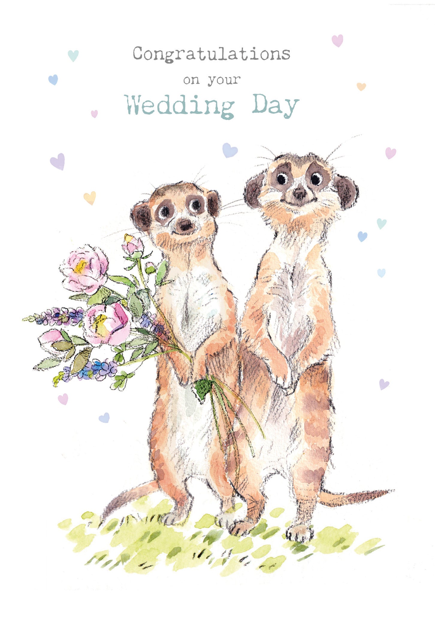 Meerkat Couple Flowers And Hearts Wedding Card at Penny Black