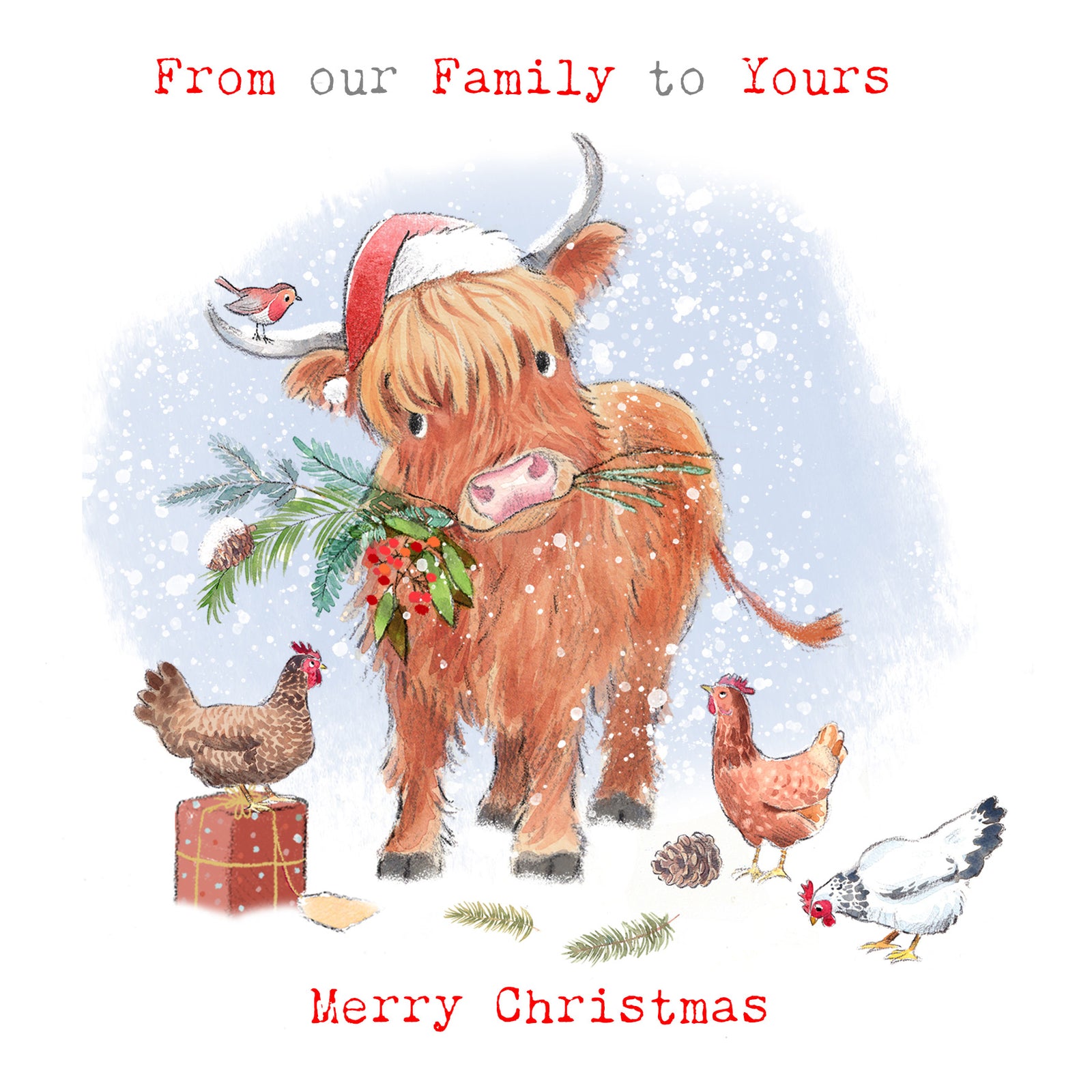 Highland Cow From Our Family To Yours Christmas Card By Penny Black