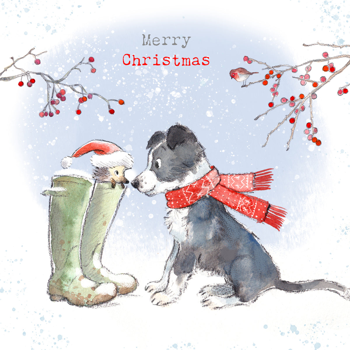 Dog And Hedgehog In Boots Christmas Card By Penny Black