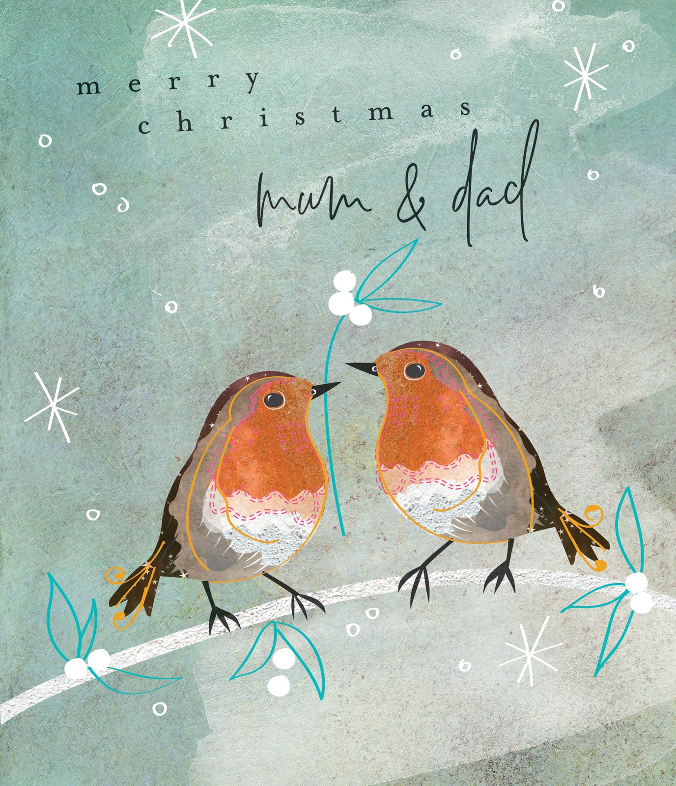 Robins With Mistletoe Mum & Dad Christmas Card by penny black