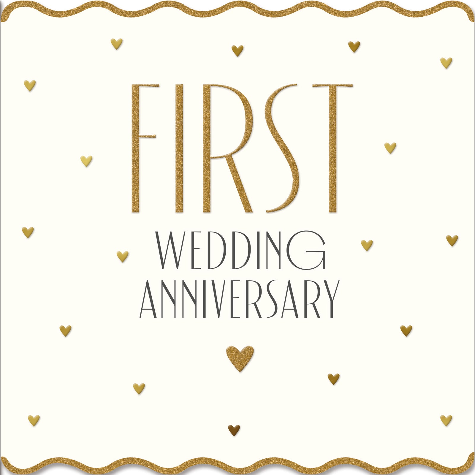 Gold Hearts First Wedding Anniversary Card at Penny Black