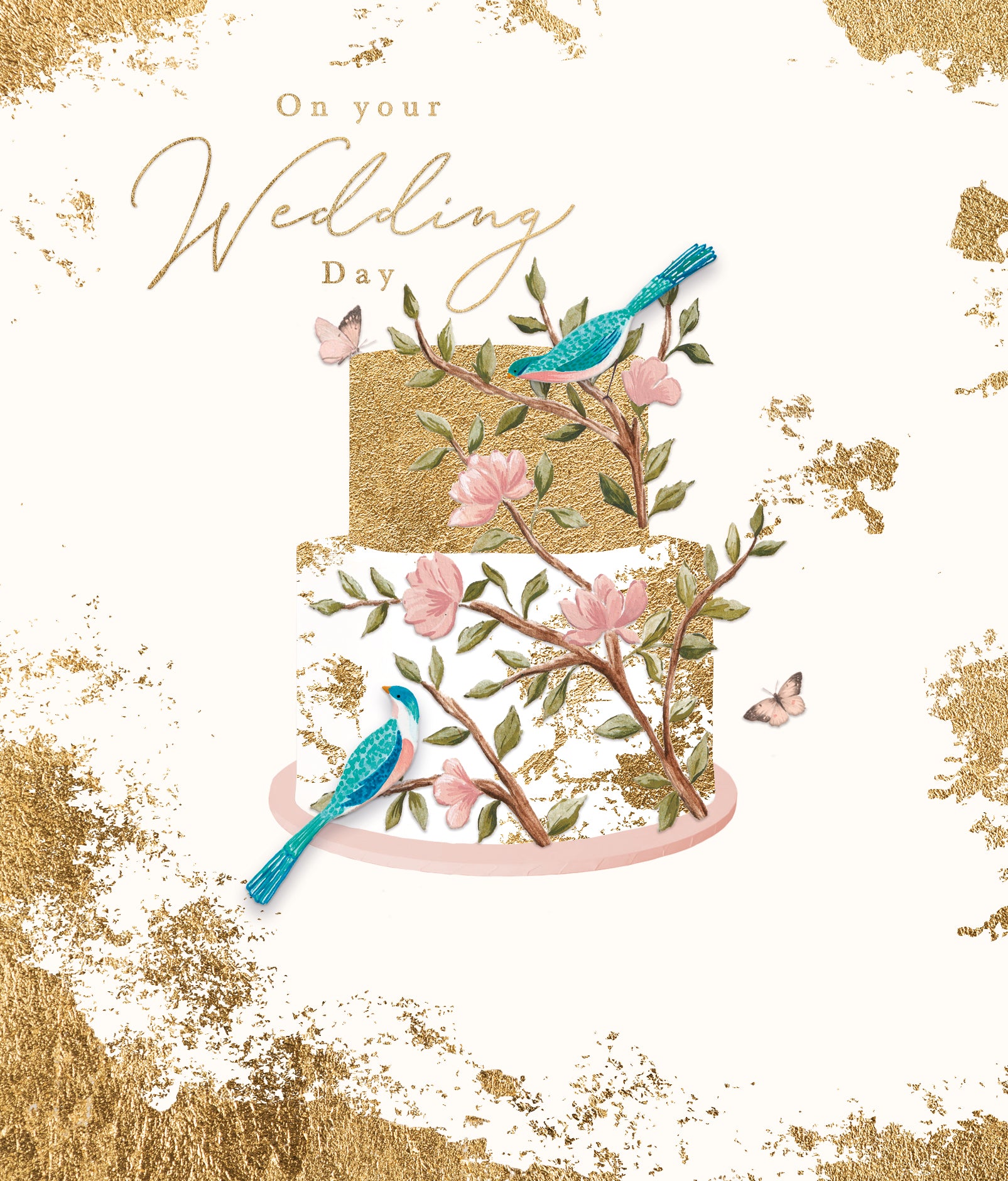 Gold Leaf Floral Cake Wedding Card from Penny Black