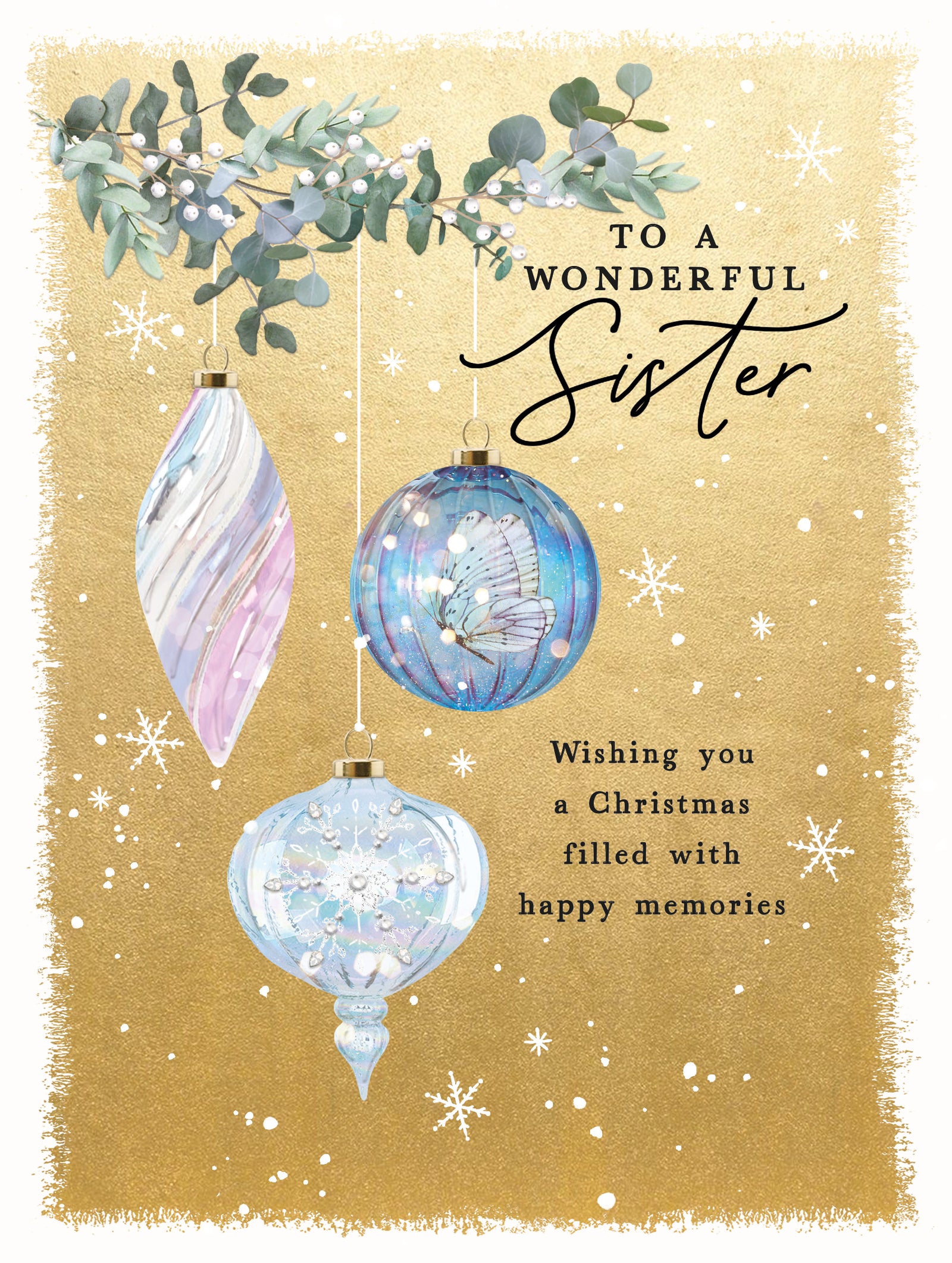 Vintage Baubles Wonderful Sister Christmas Card by penny black