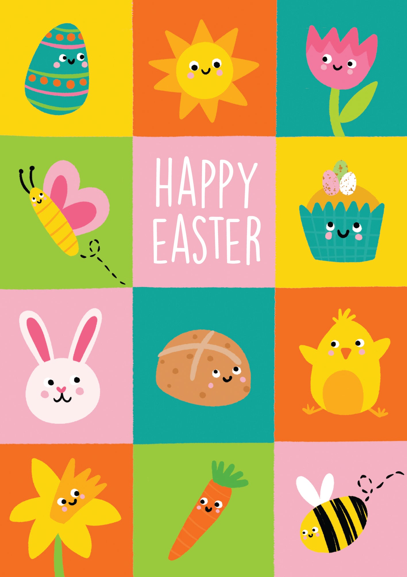 Colourful Patchwork Icons Easter Card By Penny Black
