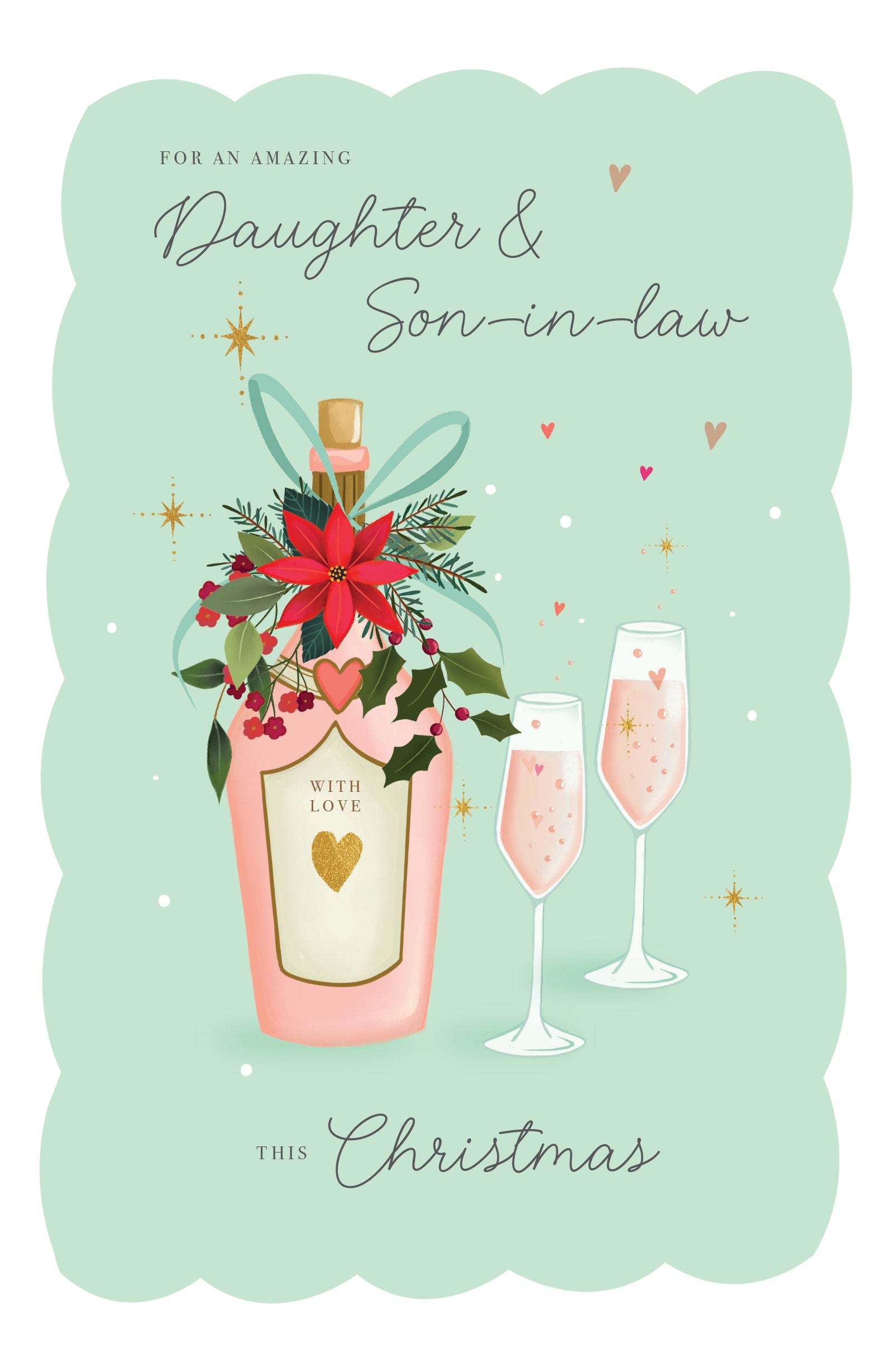 Pink Champagne Daughter & Son In Law Christmas Card by penny black