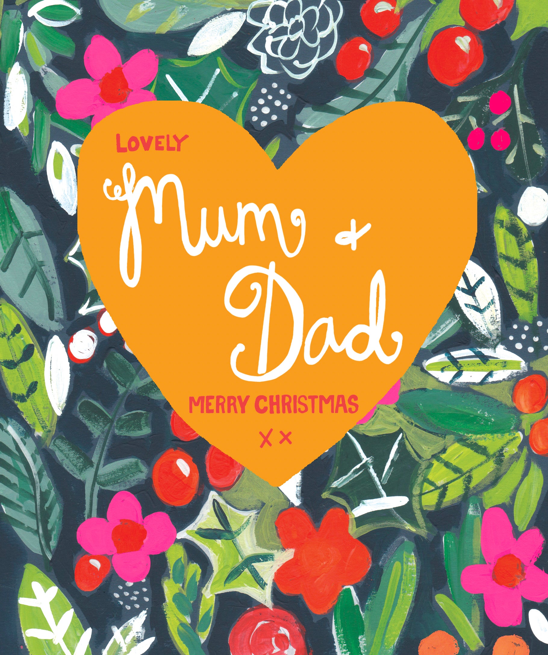 Lovely Mum & Dad Festive Flora Heart Christmas Card by Penny Black