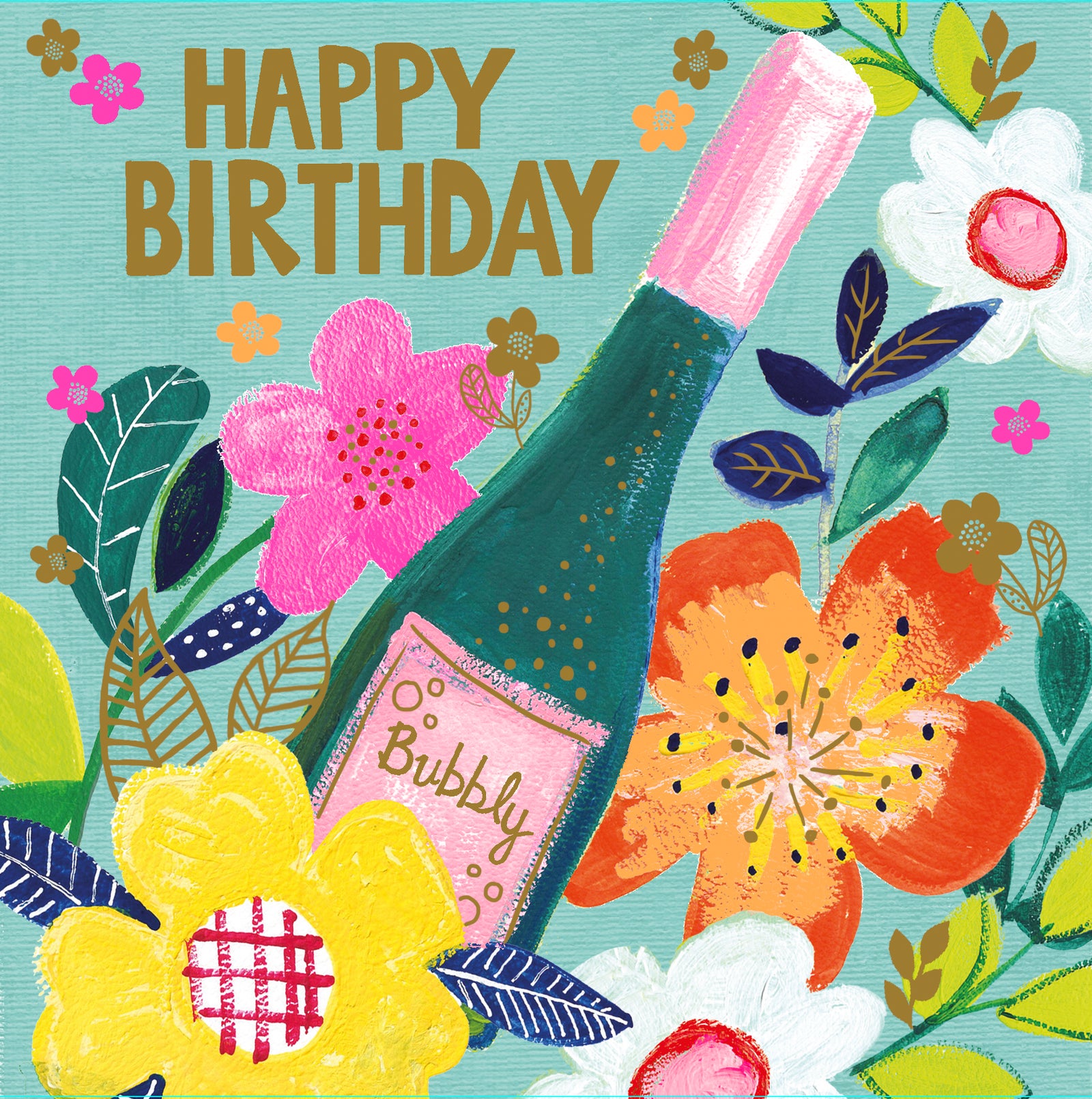 Bottle Of Bubbly & Flowers Birthday Card at Penny Black