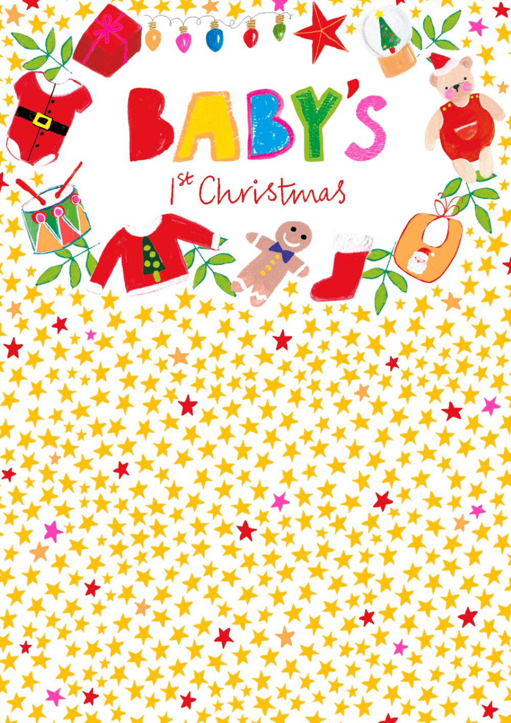 Colourful Festive Fun Baby's First Christmas Card by penny black