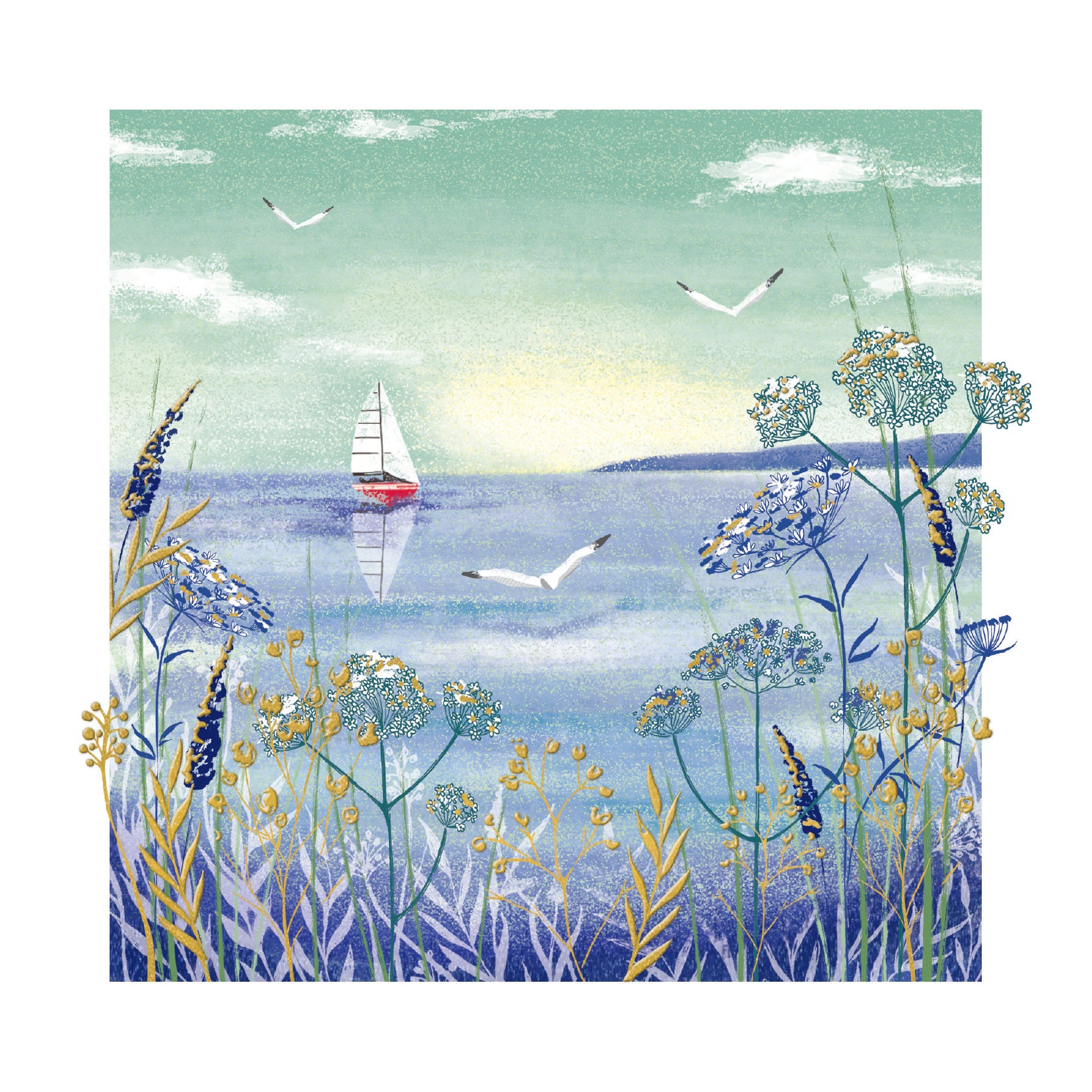 Sailboat and Seagulls Art Card from Penny Black