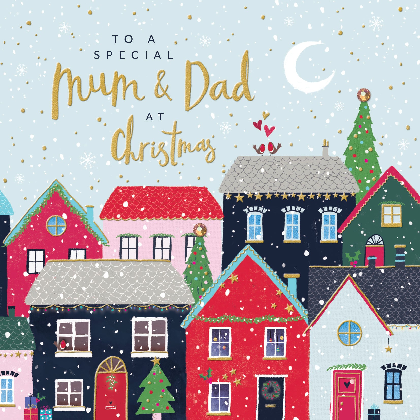 Special Mum & Dad Snow Covered Village Christmas Card by Penny Black