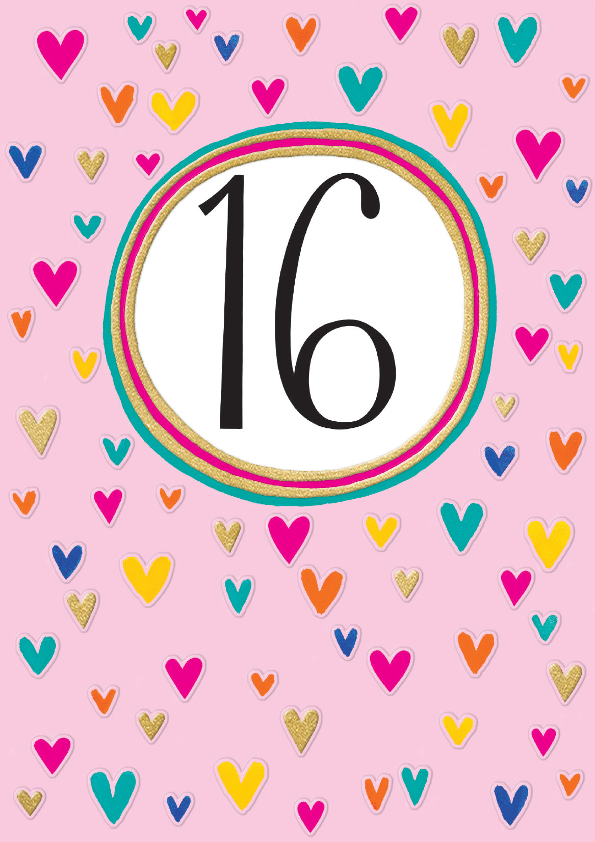 Pink & Gold Glitter Hearts 16th Birthday Card at Penny Black