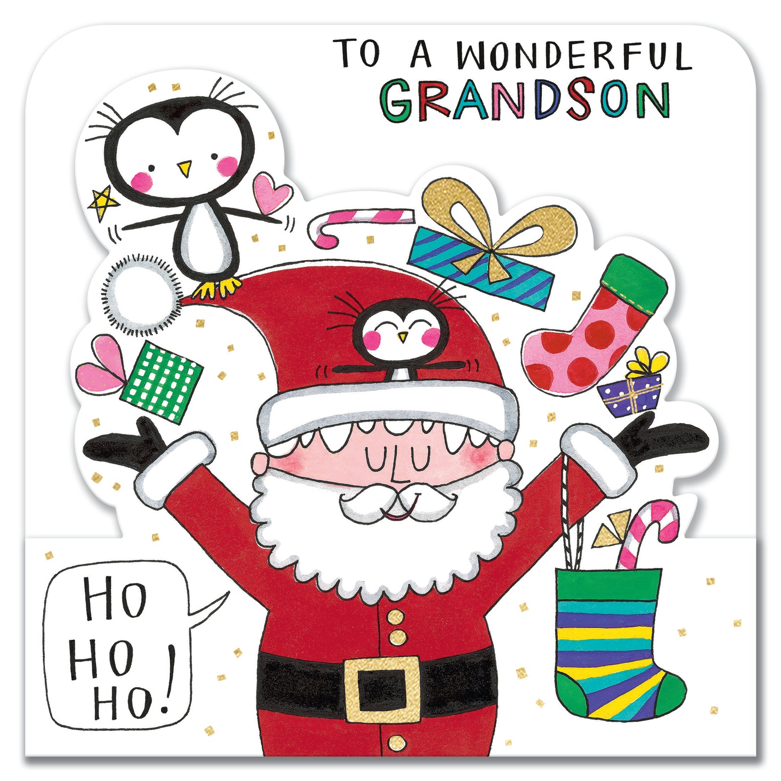 Juggling Santa Wonderful Grandson Christmas Card by penny black